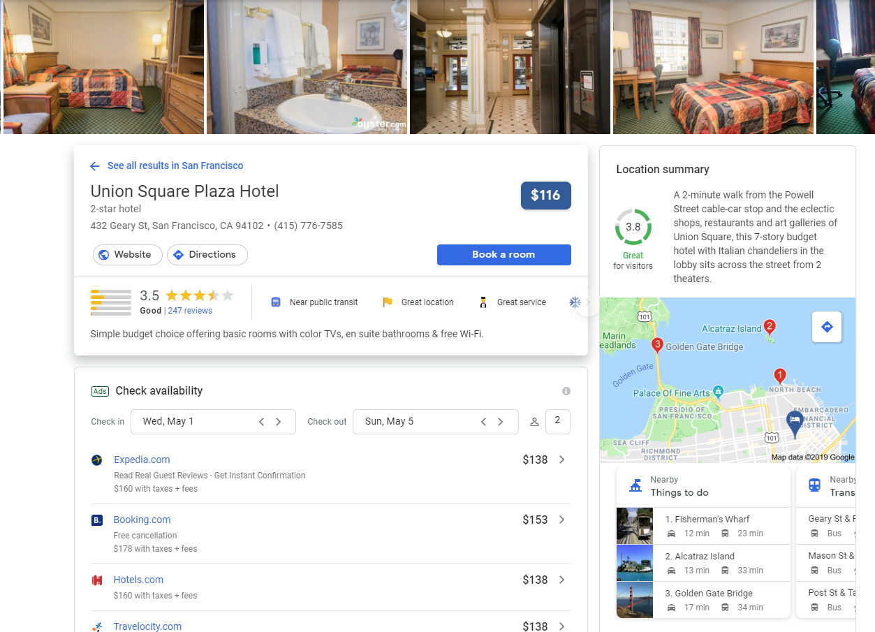 image of book a room page for Google hotel ads