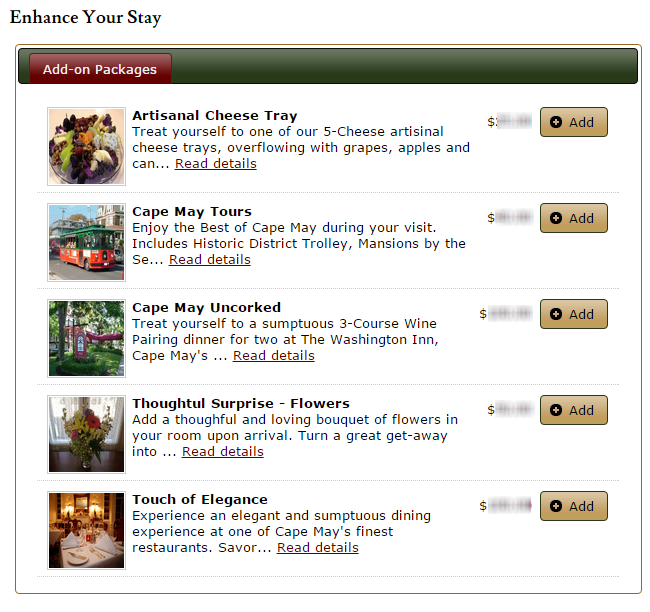 Booking engine point of sale items