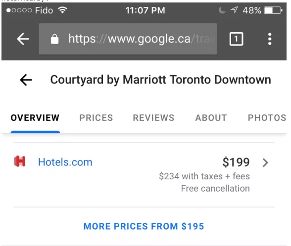 image of screenshots of Google price insights