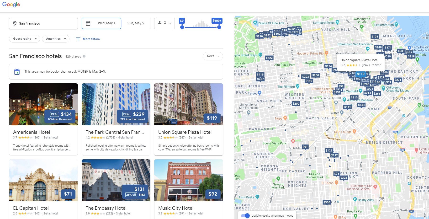 image of Google hotel ads room filter
