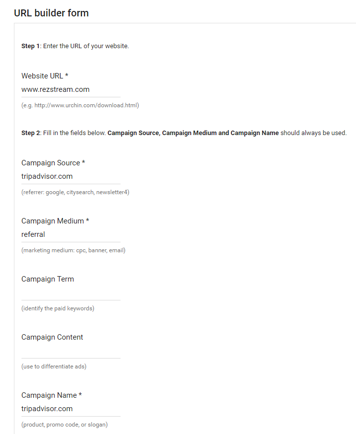 Google URL builder example