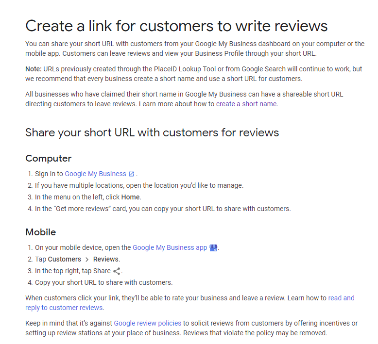 image of screen shot for google review link