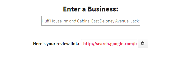 image of screen shot for creating a review link