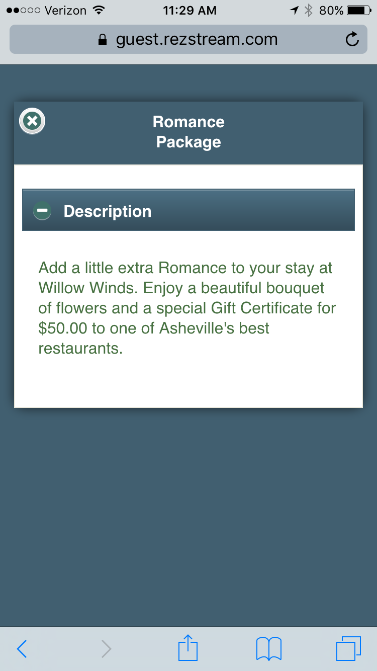 Adding a package in the mobile booking engine