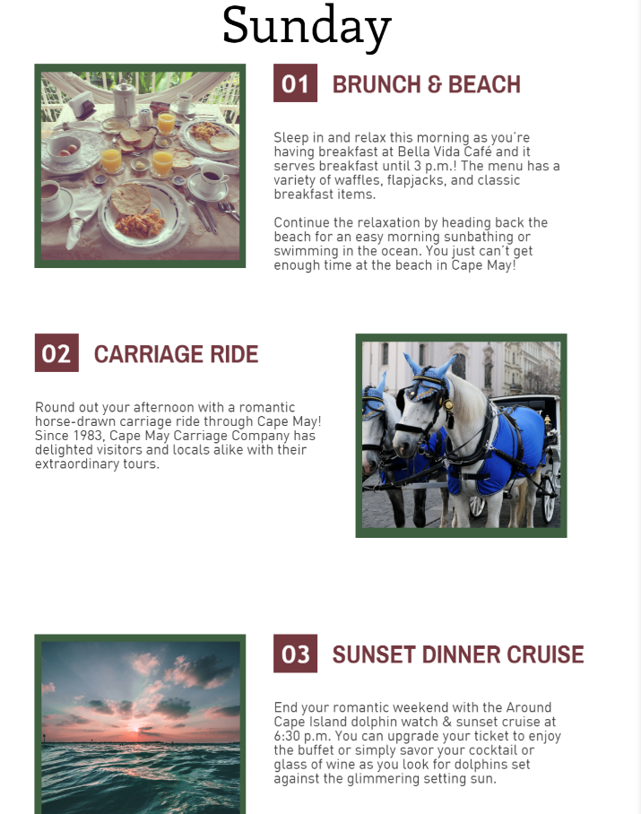 Romantic itinerary sample