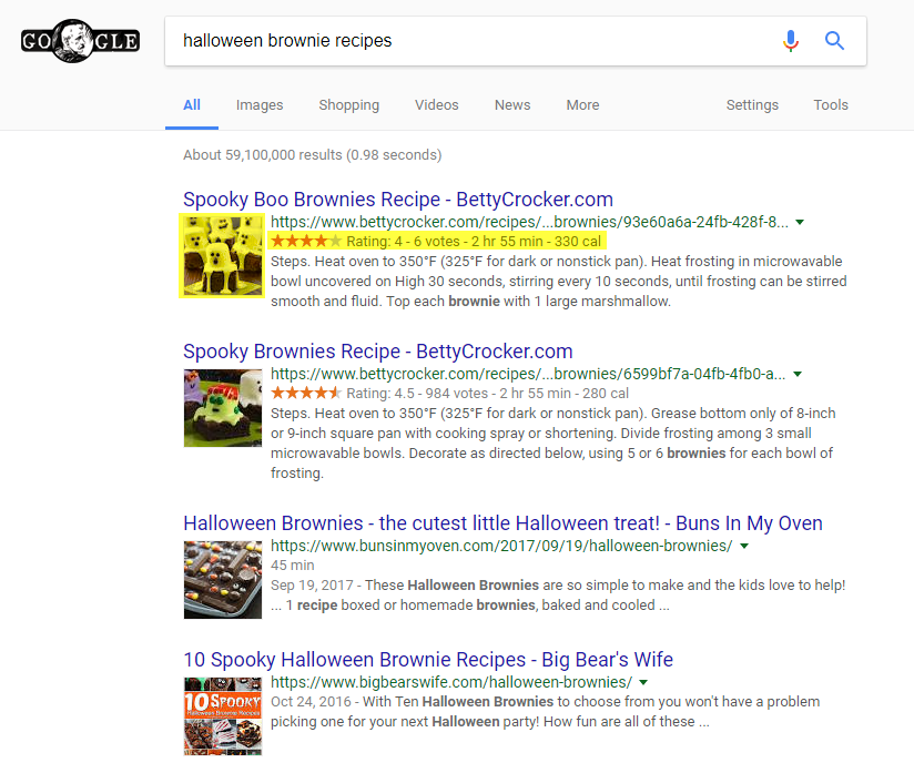 structured data on recipes in Google Search
