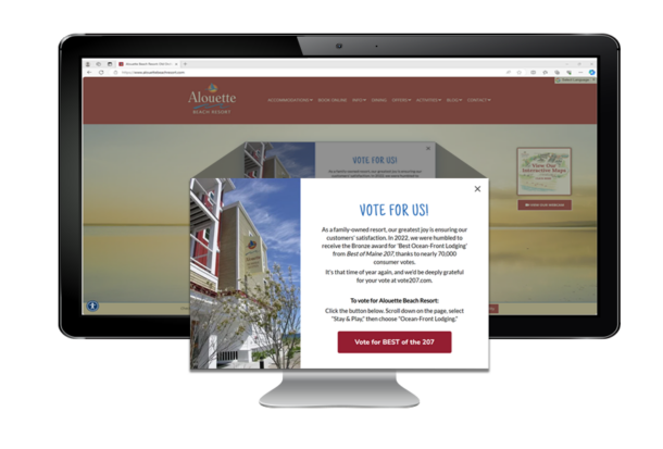 Example of a pop-up offer on a lodging website.