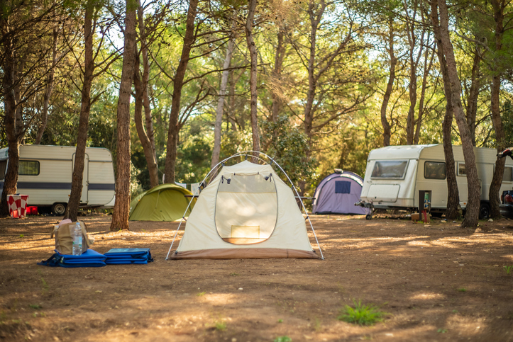 View of tent in camp ground.