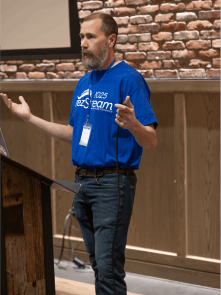 James Glinsek, VP of Product Development at rezStream, presenting product updates during the 2025 Customer Success Conference.