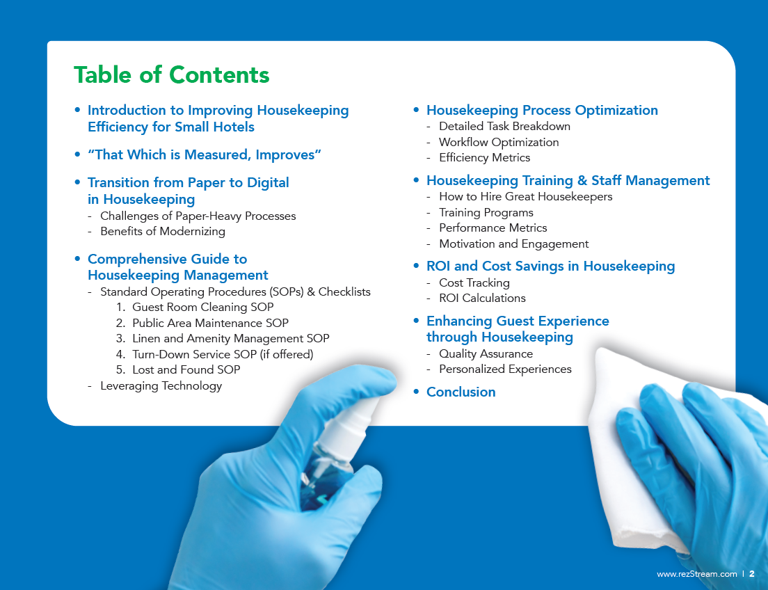 Housekeeping for Small Hotels Resource Guide Table of Contents