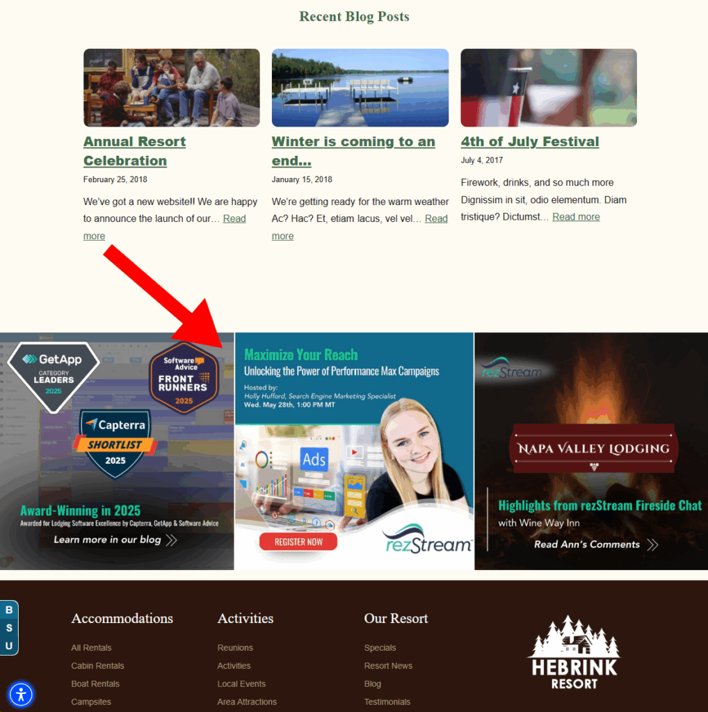 Websites-SocialFeed Screenshot of rezStream’s Social Feed feature for TCMS websites, displaying a grid of recent social media posts.